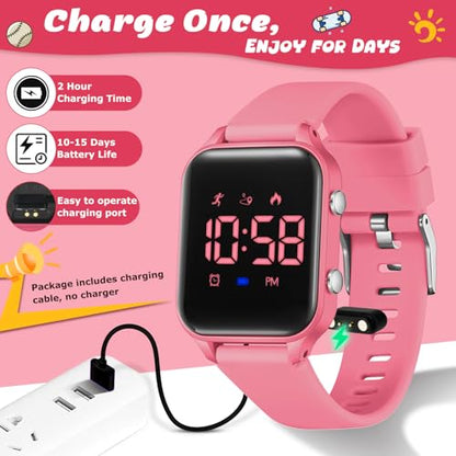 Kids Digital Watches for Boys Girls, Sports Watch with Fitness Tracker, Pedometer, Alarm Clocks, Stopwatch, No App Needed Waterproof Kids Watch, Gift for Teens Student Girls Boys Ages 5-14 - color: L6615E-WatermelonRed