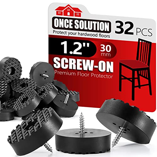 Screw On Rubber Feet for Furniture - 32PCS Black (0.7, 0.95, 1.25 In For Option) Anti Slip Floor Protector for Chair Leg, Heavy Duty Screw Feet, Furniture Pad for Hardwood Floor, Durable Rubber Bumper - color: Black, size: 1.2 inch-32 pcs