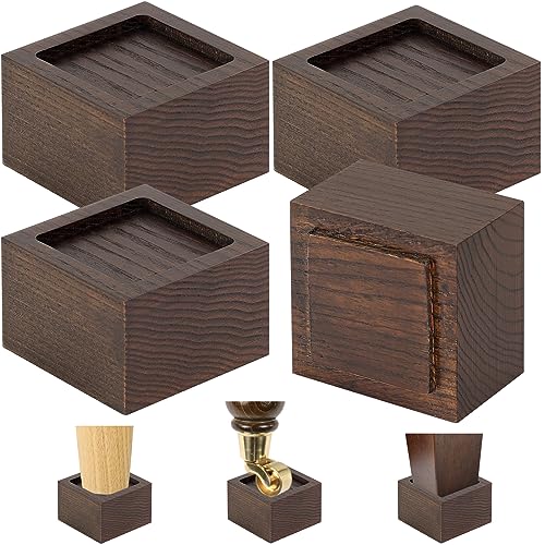 FASONLA Bed Risers (Set of 4) - Oak Solid Wood Furniture Risers Lifts Height 2" with Non-Slip Recessed Hole (4pcs-2" Hight-Walnut Color) - color: 4pcs-2" Hight-walnut Color