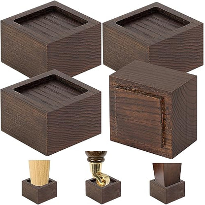 FASONLA Bed Risers (Set of 4) - Oak Solid Wood Furniture Risers Lifts Height 2" with Non-Slip Recessed Hole (4pcs-2" Hight-Walnut Color) - color: 4pcs-2" Hight-walnut Color