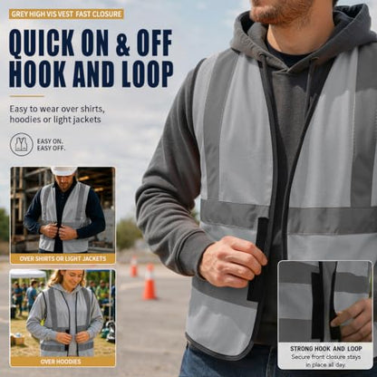 AYKRM 12 colour High visibility viz vest hi vis viz reflective work construction safety vest (XS-8XL) - color: Grey, size: 3X-Large