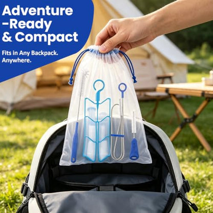 Hydration Bladder Cleaning Kit Compatible with Camelbak, Flexible Long Brush for Hose, Small Bite Valve and Big Brush, Drying Collapsible Bladder Frame,Water Reservoir Backpack Cleaning Tools