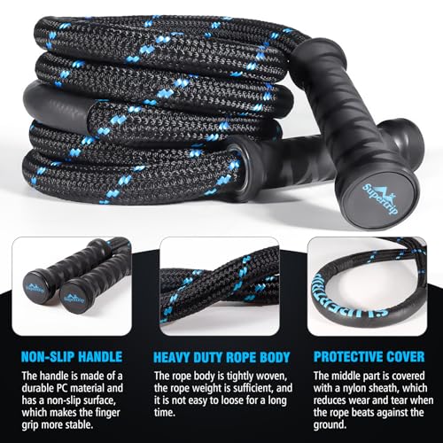 Supertrip Upgraded Weighted Jump Rope for Fitness Men Women Second Generation 360 Rotating Handles, 3.21LBS 3.38LBS 3.41LBS Polyester Heavy Skipping Rope for Exercise Workout Equipment - size: 9.2 ft-3.21 lb
