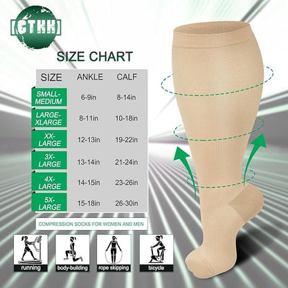 CTHH Wide Calf Compression Socks for Women Men Plus Size Knee High Stocking - color: Nude, size: 3X-Large