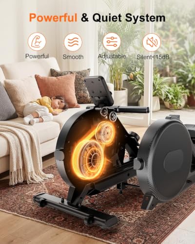 Superun Upgraded Rowing Machines for Home, Magnetic Rowing Machine with 32 Levels, Rower Machine of Quiet Resistance & 300LBS Weight Capacity, Row Machine with LED Monitor, App Supported - color: Dark Black