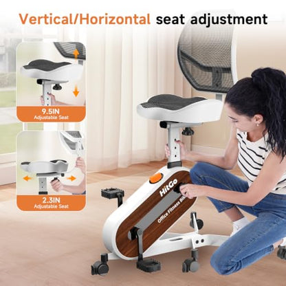 HitGo Office Exercise Bike Desk Chair,330 lbs Heavy Duty Under Desk Bike with 9-Level Height Adjustable Seat 24.4"-33.8",8-Level Resistance & Rolling Wheels,Quiet Fitness Chair for Home Office - color: White