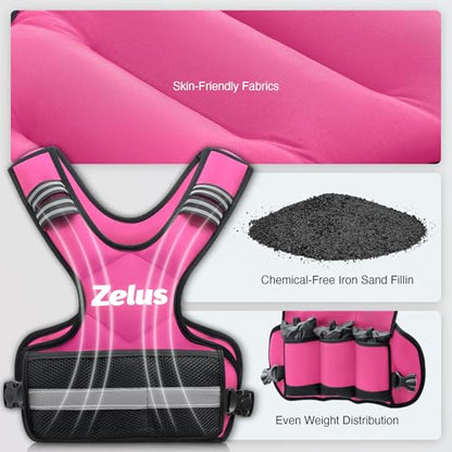 ZELUS Weighted Vest for Men Women,Adjustable 4-32lb Vest, Removable Weights - color: Pink, size: 4-10 lb.