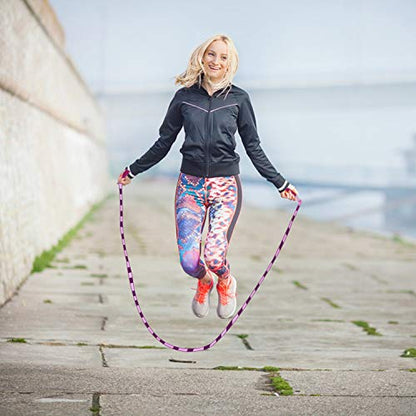 Jump Rope for Fitness, Home Work-Out; Adjustable with Anti-Slip Grip, Soft Plastic Beaded, Tangle-Free, Indoor and Outdoor Exercise (Purple)