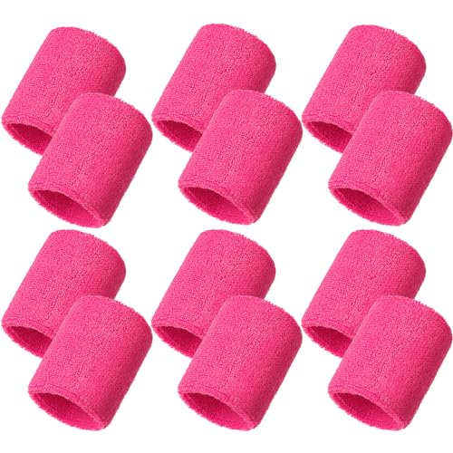 Bememo 12 Pcs Sweatbands Wrist Bands - color: Rose Red, size: 3.15 Inch