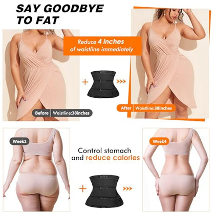 Women Waist Trainer Cincher 3 Straps Tummy Control Body Shaper - color: Black - Hooks - 3 Belts - Sweat Waist Trainer, size: Large