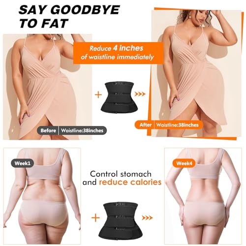 Women Waist Trainer Cincher 3 Straps Tummy Control Body Shaper - color: Black - Hooks - 3 Belts - Sweat Waist Trainer, size: X-Large