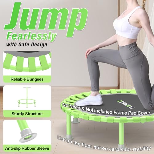 ZCMHAXJ Foldable Mini Trampoline, 40" Rebounder Trampoline for Adults & Kids, 450lbs Capacity with T-Shaped Adjustable Bar, Indoor Fitness Workout Exercise Equipment - color: Green