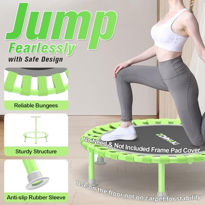 ZCMHAXJ Foldable Mini Trampoline, 40" Rebounder Trampoline for Adults & Kids, 450lbs Capacity with T-Shaped Adjustable Bar, Indoor Fitness Workout Exercise Equipment - color: Green