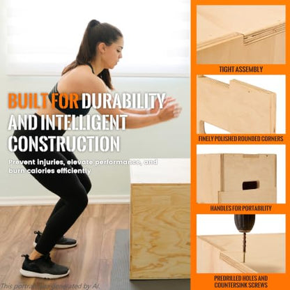 CAELUM 3-in-1 Wood Plyo Box, Non-Slip Plyometric Jump Box for Gym, Squats - color: wood, size: 30" x 24" x 20"