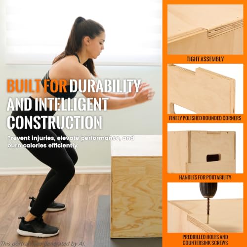 CAELUM 3-in-1 Wood Plyo Box, Non-Slip Plyometric Jump Box for Gym, Squats - color: wood, size: 24" x 20" x 16"
