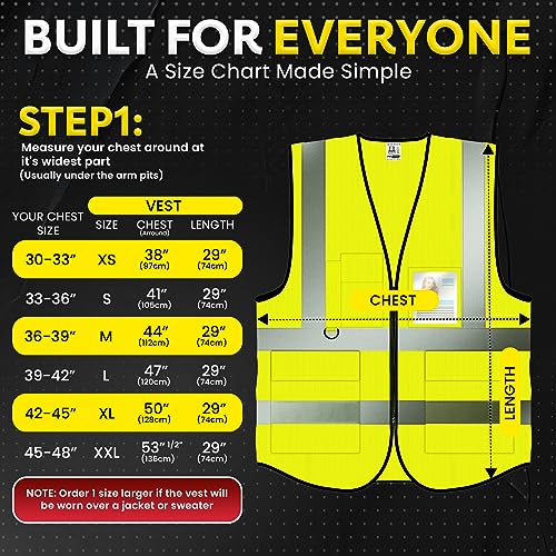 PeerBasics Safety Vest 10 Pack, Yellow, ANSI Class 2, Reflective, For Men Women Unisex, With Pockets Zipper, Breathable Mesh (X-Large) - color: Yellow - 10 Pack, size: X-Large