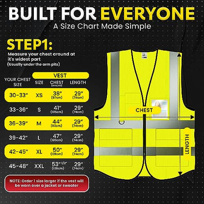 PeerBasics Safety Vest 10 Pack, Yellow, ANSI Class 2, Reflective, For Men Women Unisex, With Pockets Zipper, Breathable Mesh (X-Large) - color: Yellow - 10 Pack, size: X-Large