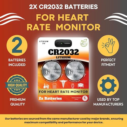 Heart Rate Monitor Chest Strap Batteries (2-Pack) CR2032 – Garmin HRM 200, HRM-Dual, Powr Labs, COOSPO, Magene, MOOFIT, KYTO – Heart-Rate Chest Strap Battery Replacement Kit