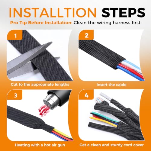 2:1 Ratio Automotive Heat Shrink Braided Sleeving 3/8''-15ft - size: 3/8"-15ft