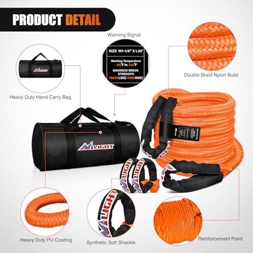 Nilight Kinetic Recovery Rope Kit with Soft Shackle Towing Strap - color: 1/8inx30ft Rope+ 2 Pcs Soft Shackle