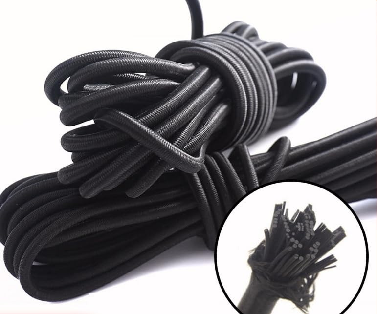 Bungee Shock Cord, 1/5 Inch (5mm) x 30 ft Elastic Cord - Heavy Duty Elastic Rope with Real Rubber Core, High UV Resistance for Tie Downs, Kayak, Cargo, Tarp, Canopy, Camping Gear