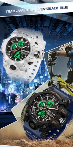 FANMIS Men Sports Outdoor Watch Analog Digital Multifunctional Black Watch - color: Z White