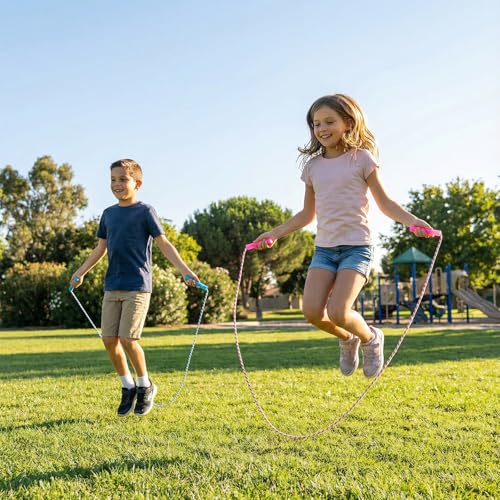 50 Pcs Jump Rope Nylon Adjustable Weighted Braided Fitness Skipping Stripe Ropes with Plastic Handles 7.6 Feet for Christmas Outdoor Exercise Sport Party Equipment Gift (Multicolors)