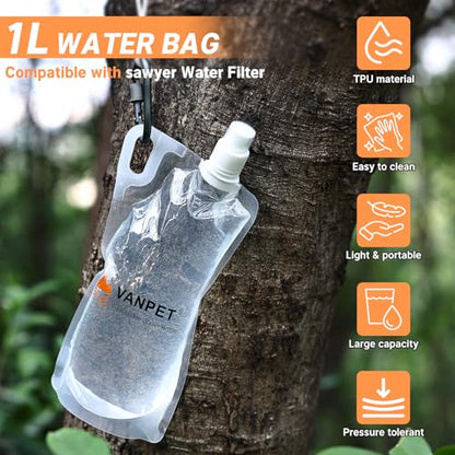 1L Hiking Collapsible Water Bottles, 33OZ BPA-Free Plastic Flasks, Reusable Drink Bags, Foldable Backpacking Water Bottle for Travel Camping Hiking (6-Pack) - color: 6-Pack