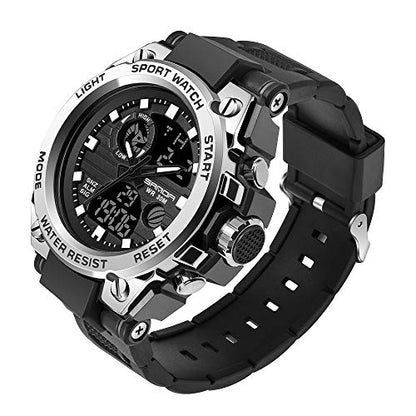 KXAITO Men's Watches Sports Outdoor Waterproof Military Watch Date Multi Function Tactics LED Alarm Stopwatch - color: 26_Silver