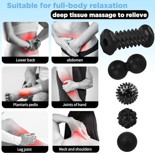 5-in-1 Foot Massager Roller Set for Plantar Fasciitis & Heel Pain Relief - color: 5-piece Set Black