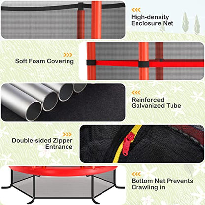 GYMAX Toddler Trampoline, 55” Trampoline for Kids with Bottom-to-Top All-Round Enclosure Net & Seamless Jumping Mat, ASTM Approved Easy Assembly Kids Mini Trampolines Indoor/Outdoor - color: Shine Red
