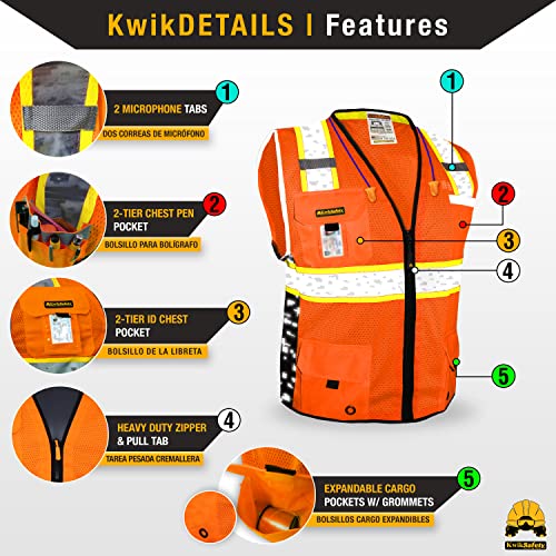 KwikSafety BIG KAHUNA Safety Vest Class 2 ANSI OSHA Hi Vis Reflective Vest - color: Orange (Limited Edition), size: 3X-Large