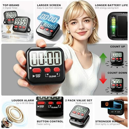 Antonki 2 Pack Digital Timer for Kids Classroom Kitchen Timers for Cooking - color: New Black