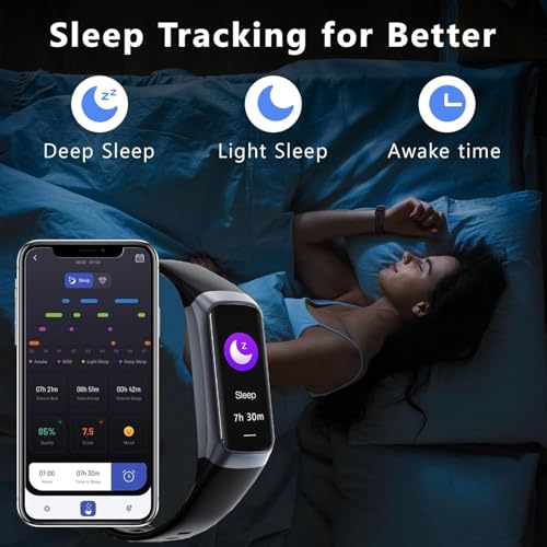Fitness Tracker with 24/7 Blood Oxygen Heart Rate and Sleep Monitor,IP68 Waterproof,1.10''AMOLED Touch Color Screen,Step Counter Health Activity Trackers for Women Men (Black)