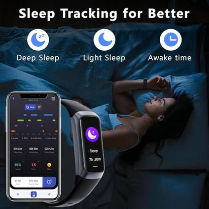Fitness Tracker with 24/7 Blood Oxygen Heart Rate and Sleep Monitor,IP68 Waterproof,1.10''AMOLED Touch Color Screen,Step Counter Health Activity Trackers for Women Men (Black)