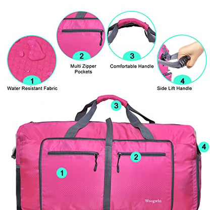 Woogwin Travel Duffel Bag Large Foldable Waterproof Overnight Bag for Beach Swim Bags Pool Sports Gym - color: 100L Rose