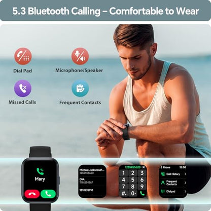Smart Watch for Men Women, 1.85" Smart Watches Compatible iPhone/Samsung/Android (Answer/Make), Fitness Tracker with Heart Rate/Sleep/SpO2 Monitor, Smartwatch 3ATM Waterproof 120+ Sport Modes, Alexa - color: Black