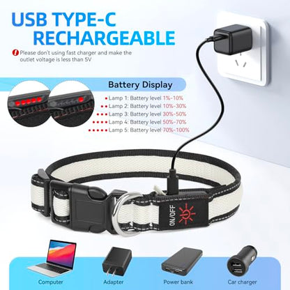 Flashseen Multicolor LED Light Up Dog Collar, RGB 9-Mode, USB Rechargable - color: White, size: Small