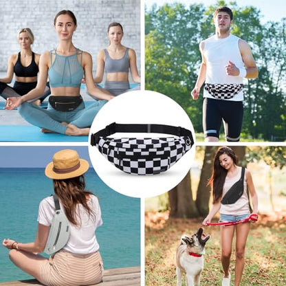 MAXTOP Large Checkered Fanny Pack Crossbody Belt Bag for Shopping Traveling - color: Checkered-Black