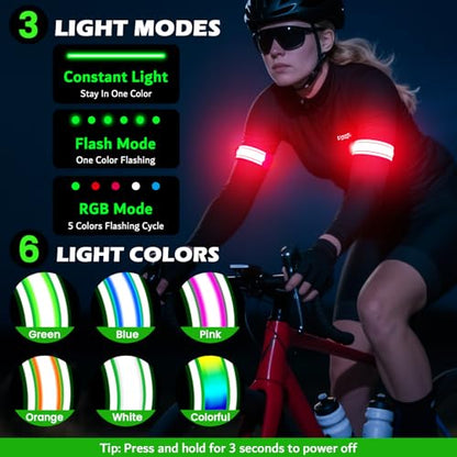LED Armband Rechargeable for Running(2 Pack),Light Up Arm Bands for Night Walking,Running Lights for Runners,High Visibility Reflective Running Gearr for Night Safety Light Up Wristbands - size: Red