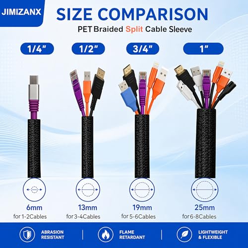 Split Cable Management Sleeve 1/4" Braided Wire Loom Tubing Cord Protector - size: 10ft - 1/4"