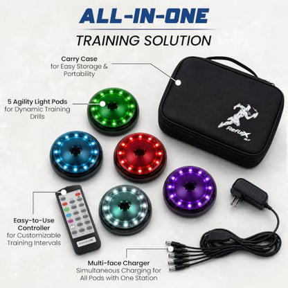 Reflexx RLT 2.1 Reaction Training Lights – Improve Reaction Time, Coordination & Focus – Adjustable Speed, Random Mode, Brightness & Sound Control – for Fitness, Rehab, Seniors & Athletes - style: Set of 1