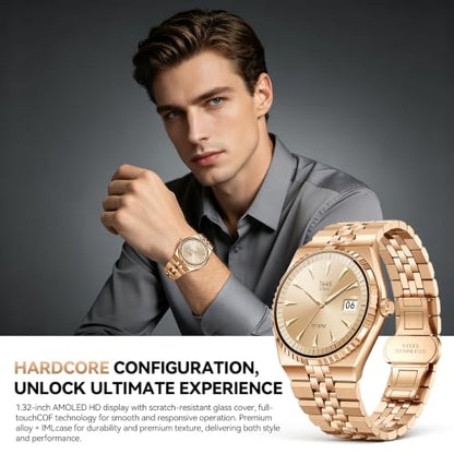 Smart Watch for Men, Answer/Make Call, Activity Tracker, Steel Strap, 40mm - color: Gold
