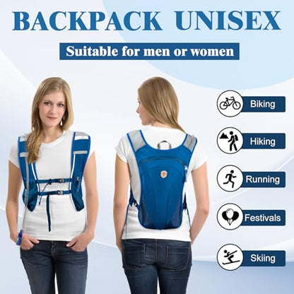 Hydration Backpack with 2L Water Bladder Bag, Lightweight and Breathable Running Vest for Men, Adjustable Chest Straps Water Pack for Cycling Hiking Climbing Outdoor - color: Blue