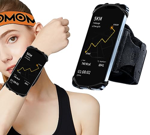 Wristband Phone Holder for Running,Forearm Armbands 360° Rotatable & Detachable Compatible with All 4.5-7 inch Cellphone for iPhone 16/15/14/Pro/ProMax/13/12/11/mini/XS/XR,for Workout Jogging - color: Black