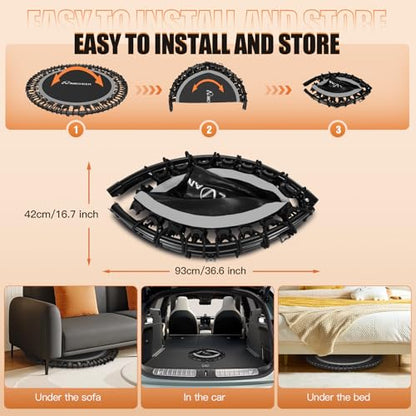 ANCHEER 40"/48" Foldable Mini Trampoline with Adjustable Handle for Adults - color: Silver, size: 48 inch