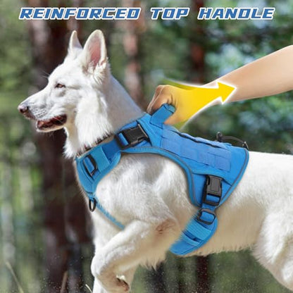 WINGOIN Blue Tactical Dog Harness for Large Dogs,No Pull Dog Harnesses - color: Blue, size: Large: 45-80 lbs (Chest:27-37",Neck:19-25")
