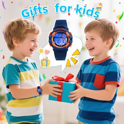 DTKID Digital Kids Watch 30 M Waterproof for Girls Boys 5-16 - color: Dark blue-orange
