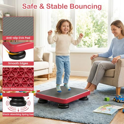 Goplus Kids Rebounder Bouncing Board, 24" x 20" Mini Trampoline - color: Red