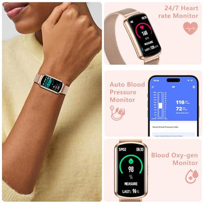 Health Fitness Tracker, Smart Watch with 24/7 Heart Rate, Activity Tracker with Blood Pressure and Blood Oxygen Monitor, 120 Sport Mode Waterproof Sleep Tracker for Women Men - color: Pink Gold